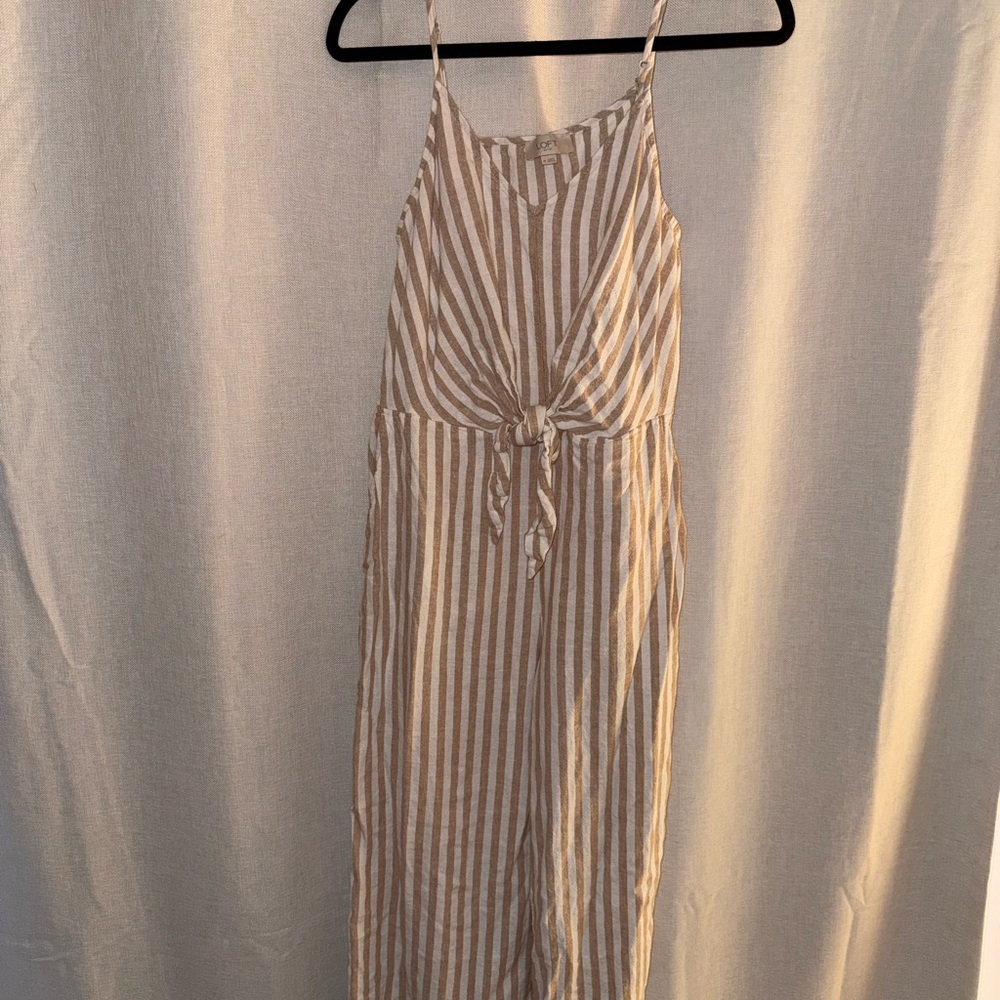 LOFT Beige and White Linen Jumpsuit - Picture 2 of 4